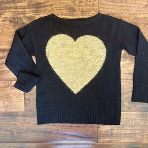 CrewCut girls black sweater with gold sparkly heart💛